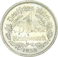 Weimarer Republik 1 Reichsmark 1939 A stark magnetisch,...