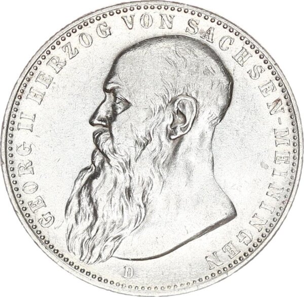 Sachsen-Meiningen Georg II. 2 Mark 1902 D kurzer Bart Silber vz Jäger 151b.