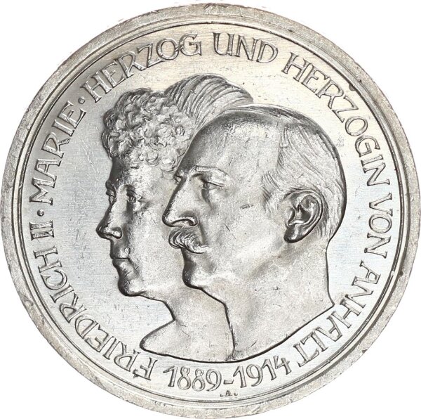 Anhalt Friedrich II. 5 Mark 1914 A Silberhochzeit Silber pfr., f. stgl./stgl. Jäger 25