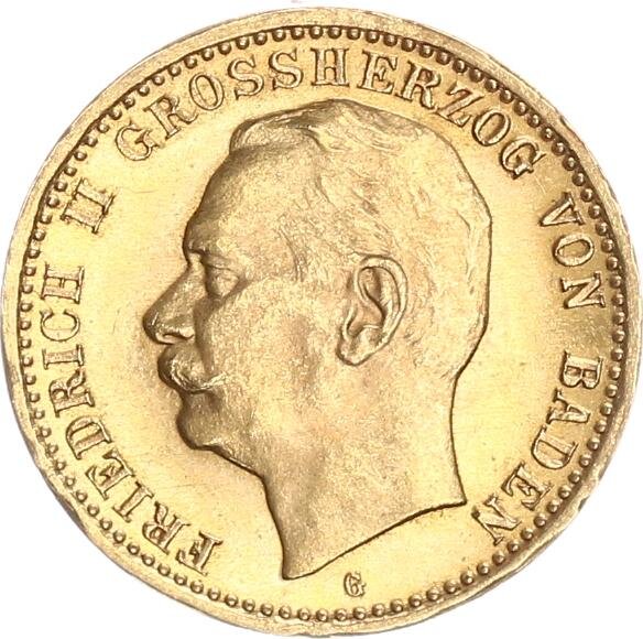 Baden Friedrich II. 10 Mark 1913 G gold pfr., f. stgl.