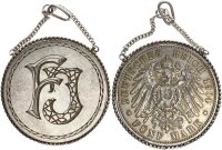 Schmuck 5 Mark 1904 Kaiserreich gehenkelt als Kettenanhänger & graviert Silber