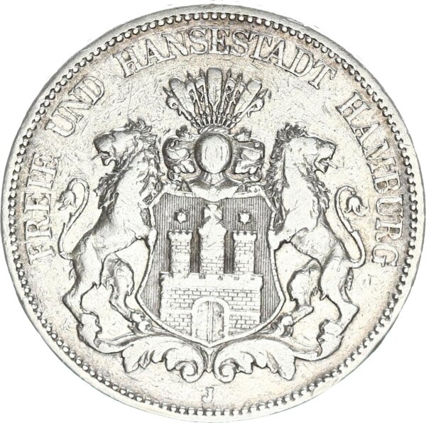 Hamburg Stadt 5 Mark 1876 J Silber f. ss Jäger 62