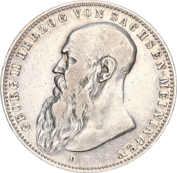 Sachsen-Meiningen Georg II. 2 Mark 1902 D langer Bart silver ss