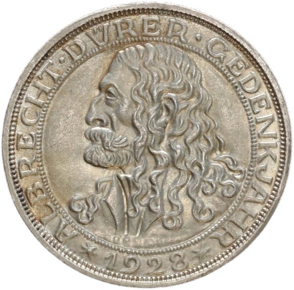 Weimarer Republik 3 Reichsmark 1928 D Albrecht Dürer Silber stgl. Jäger 332