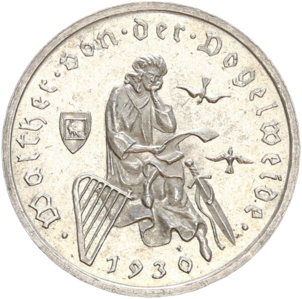 Weimarer Republik 3 Reichsmark 1930 G Vogelweide Silber pfr., f. stgl. Jäger 344