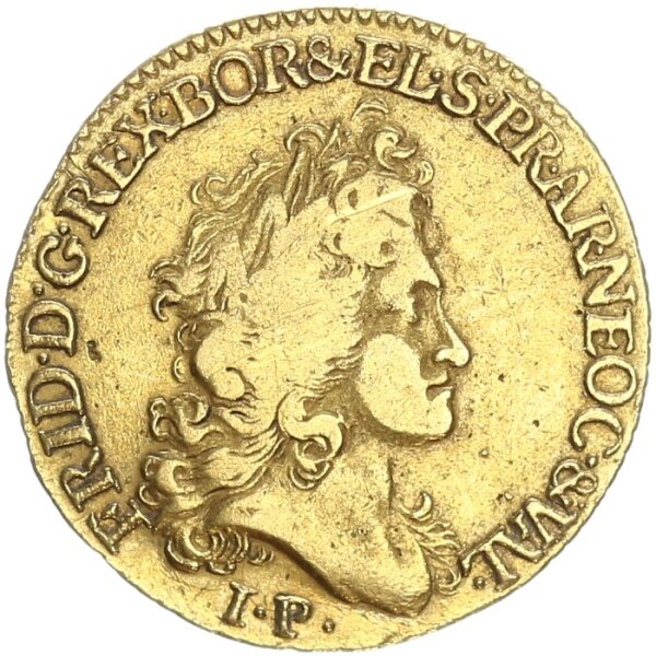 Brandenburg-Preußen Friedrich (III.) I. Pistole 1713 IP, Neuenburg (Neuchâtel) mit alten Beschreibungszettel Gold s-ss
