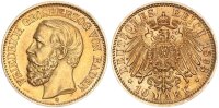 Baden Friedrich I. 10 Mark 1893 G Gold vz/f. stgl. Jäger 188