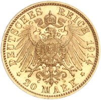 Bayern Ludwig III. 20 Mark 1914 D Die letzte bayrische Reichsgoldmünze Gold stgl. Jäger 202