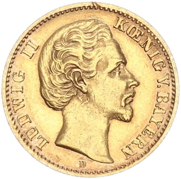 Bayern Ludwig II. 10 Mark 1876 D Gold ss-vz Jäger 196