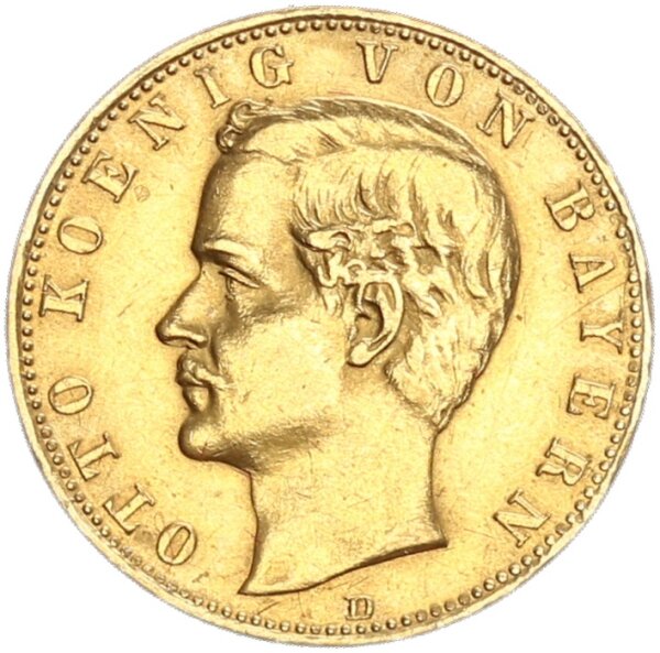 Bayern Otto 10 Mark 1890 D Gold vz Jäger 199