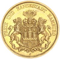 Hamburg Stadt 20 Mark 1878 J Gold pfr., f. stgl....
