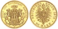 Hamburg Stadt 20 Mark 1878 J Gold pfr., f. stgl. Jäger 210
