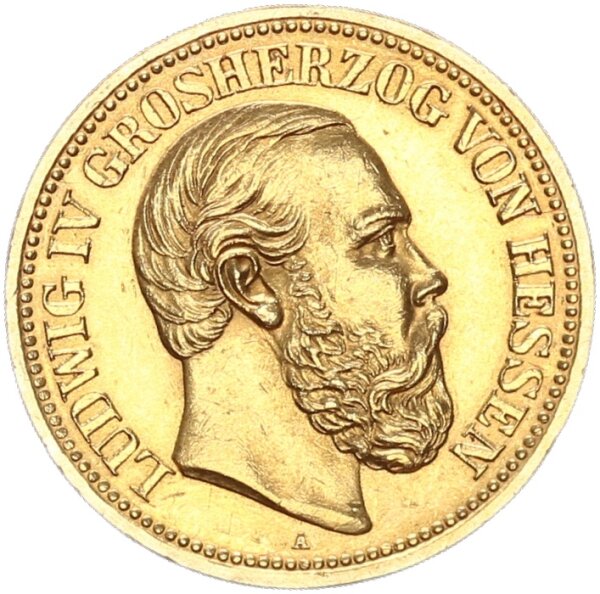 Hessen Ludwig IV. 20 Mark 1892 A Gold vz-stgl. Jäger 221