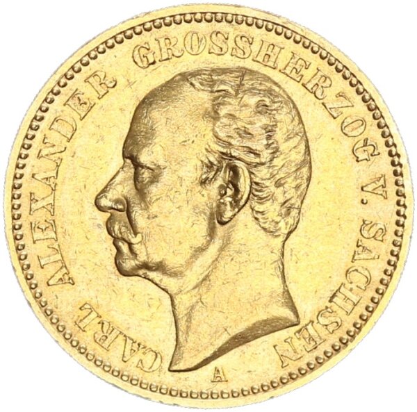 Sachsen-Weimar-Eisenach Carl Alexander 20 Mark 1896 A Gold f. vz/vz Jäger 282