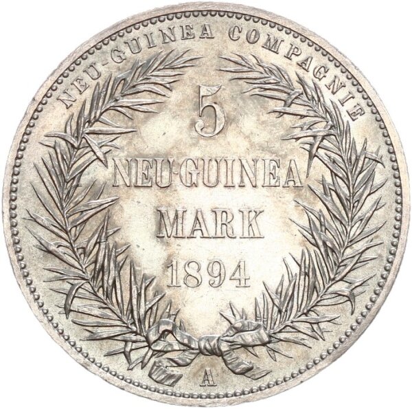 Deutsch-Neuguinea 5 Mark 1894 A Paradiesvogel Silber vz+ Jäger 707