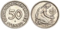 BRD Kursmünze 50 Pfennig 1950 G (Karlsruhe) Bank Deutscher Länder Kupfer-Nickel ss Jäger 379