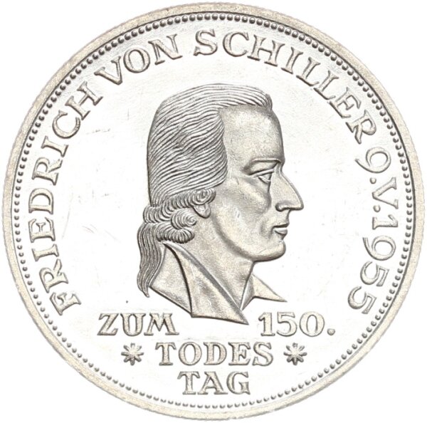 BRD Gedenkmünze 5 DM 1955 F Friedrich von Schiller Silber f. stgl. aus EA Jäger 389