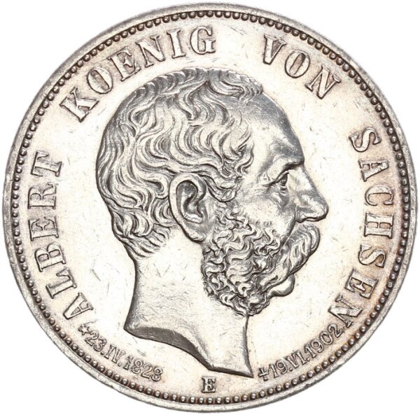 Sachsen Albert 5 Mark 1902 E Auf den Tod Silber f. vz Jäger 128