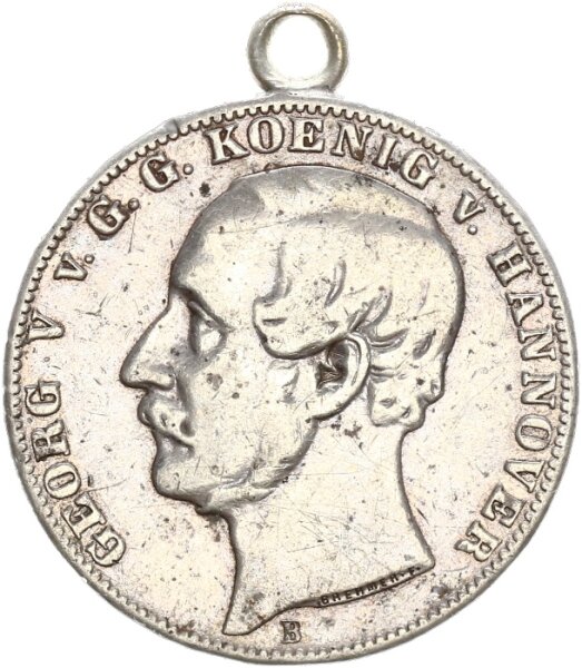Braunschweig-Calenberg-Hannover Georg V. Taler 1864 B gehenkelt Silber f. ss
