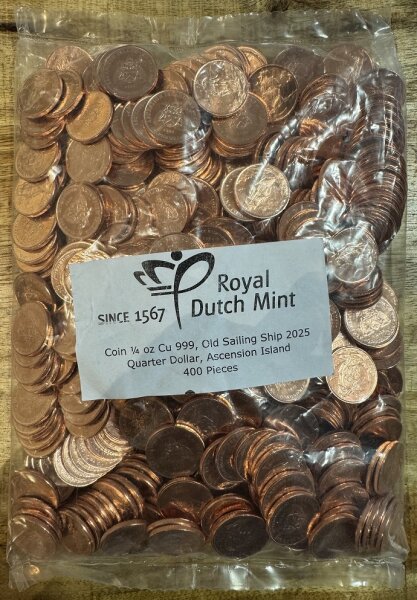 Edelmetalle Kupfer 400x Quarter Dollar 2025 Heimerle + Meule Segelschiff Kupfer 1/4 oz stgl.