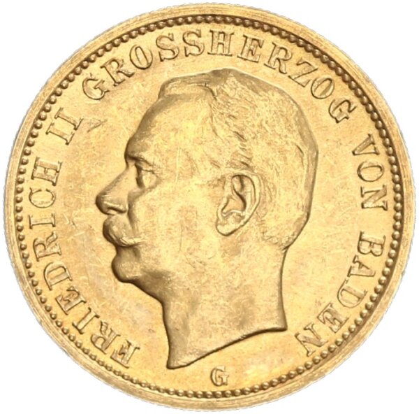 Baden Friedrich II. 20 Mark 1913 G Gold f. stgl./stgl. Jäger 192