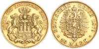 Hamburg Stadt 10 Mark 1879 J Gold ss-vz Jäger 209