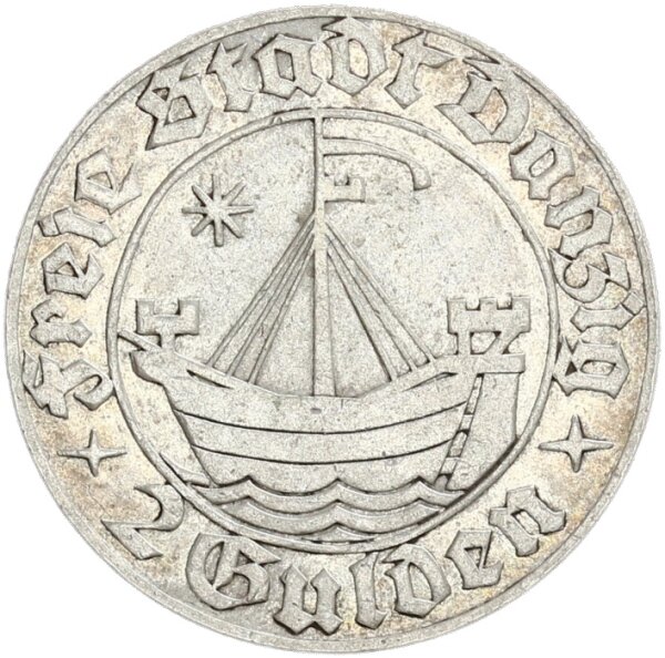 Danzig Freie Stadt 2 Gulden 1932 (A) Alte Danziger Kogge Silber vz Jäger D16