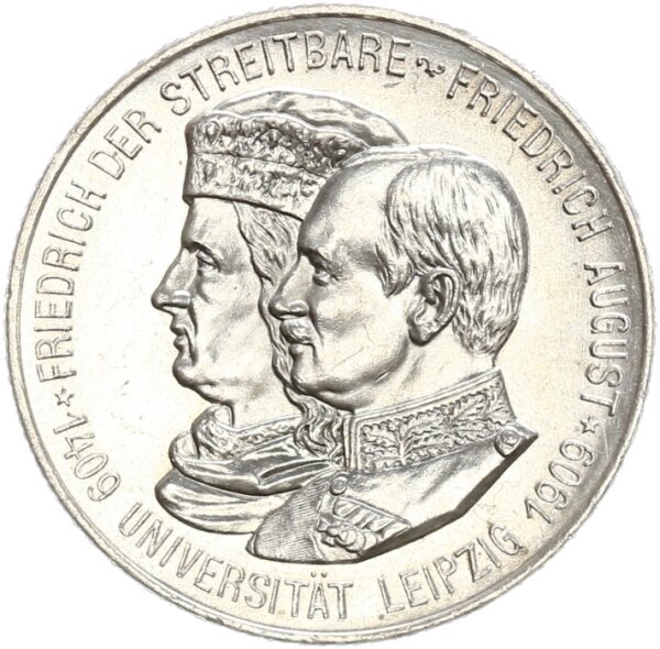 Sachsen Friedrich August III. 2 Mark 1909 E Universität Leipzig Silber f. stgl./f. stgl. aus EA Jäger 138