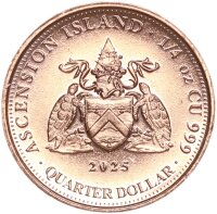 Edelmetalle Kupfer 10x Quarter Dollar 2025 Heimerle + Meule Ascension Island, Segelschiff Kupfer 1/4 oz stgl.