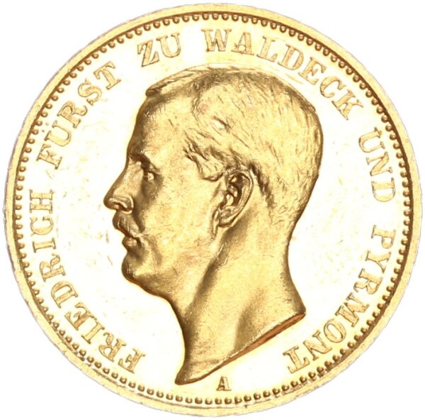 Waldeck-Pyrmont Friedrich Adolf 20 Mark 1903 A Gold PP Jäger 288