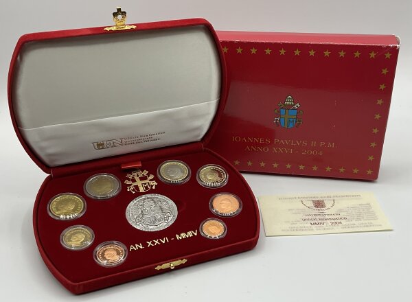 Vatikan KMS 1 Cent bis 2 Euro + Medaille 2004 IPZS - Italien Kursmünzensatz, Johannes Paul II. PP