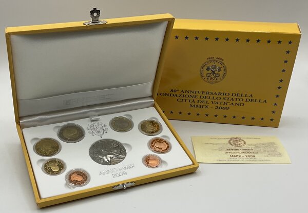 Vatikan KMS 1 Cent bis 2 Euro + Medaille 2009 IPZS - Italien Kursmünzensatz, Benedikt XVI. PP