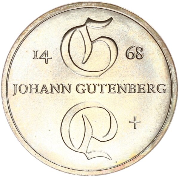 DDR Gedenkmünze 10 Mark 1968 A Johannes Gutenberg Silber pfr., stgl. Jäger 1523