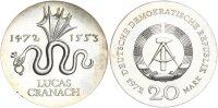 DDR Gedenkmünze 20 Mark 1972 A Lucas Cranach Silber pfr., stgl. Jäger 1538