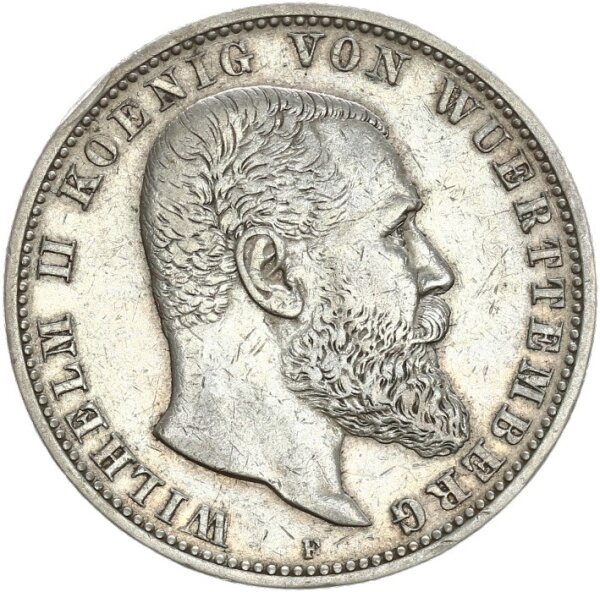 Württemberg Wilhelm II. 5 Mark 1902 F Silber ss+ Jäger 176