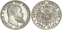 Württemberg Wilhelm II. 5 Mark 1902 F Silber ss+ Jäger 176