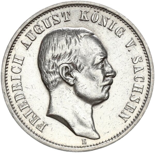 Sachsen Friedrich August III. 3 Mark 1909 E Silber ss-vz Jäger 135