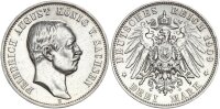 Sachsen Friedrich August III. 3 Mark 1909 E Silber ss-vz Jäger 135