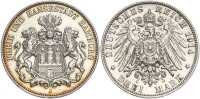 Hamburg Stadt 3 Mark 1914 J Silber ss-vz Jäger 64