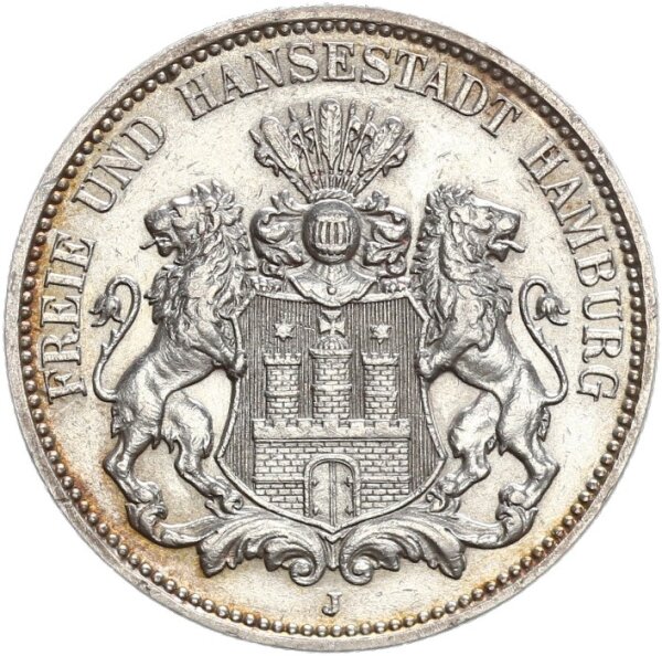 Hamburg Stadt 3 Mark 1911 J Silber vz Jäger 64