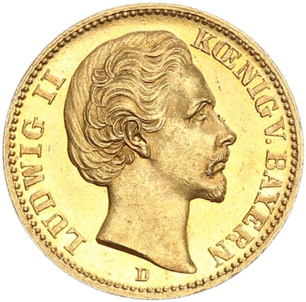Bayern Ludwig II. 20 Mark 1872 D Gold pfr., f. stgl. Jäger 194