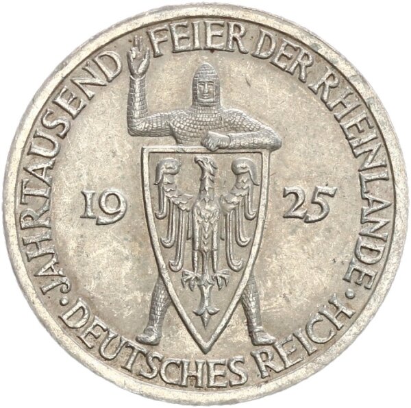 Weimarer Republik 3 Reichsmark 1925 A Rheinlande Silber vz Jäger 321