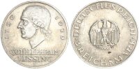 Weimarer Republik 3 Reichsmark 1929 D Lessing Silber vz Jäger 335