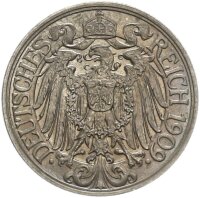 Kaiserreich 25 Pfennig 1909 A Nickel vz-stgl. Jäger 18
