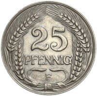 Kaiserreich 25 Pfennig 1912 F Nickel vz Jäger 18