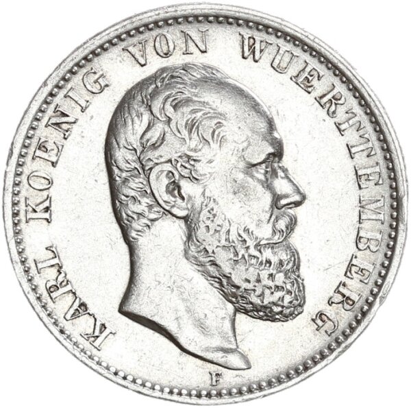 Württemberg Karl 2 Mark 1888 F Silber ss-vz Jäger 172