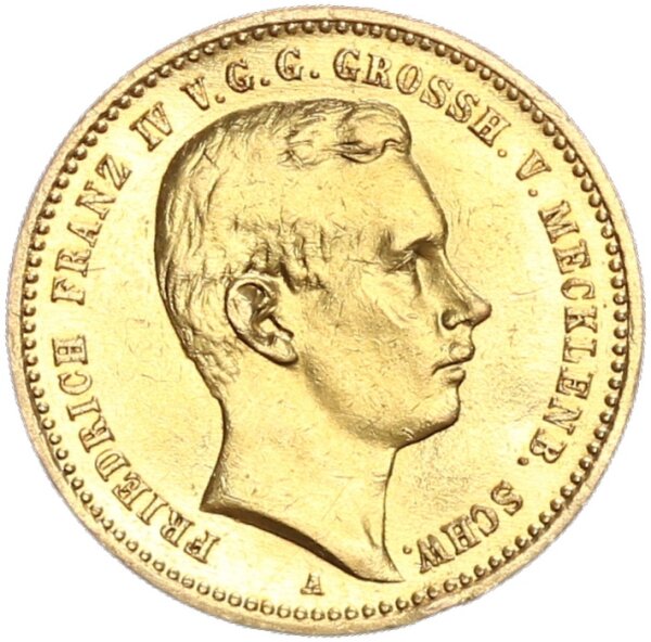 Mecklenburg-Schwerin Friedrich Franz IV. 10 Mark 1901 A Gold f. vz Jäger 233