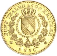 Baden-Durlach Ludwig 5 Taler zu 500 Kreuzer 1830 D...