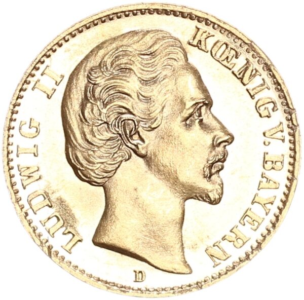 Bayern Ludwig II. 10 Mark 1873 D Gold pfr., f. stgl. Jäger 193