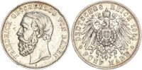 Baden Friedrich I. 5 Mark 1891 G ohne Querstrich beim A Silber ss Jäger 29F
